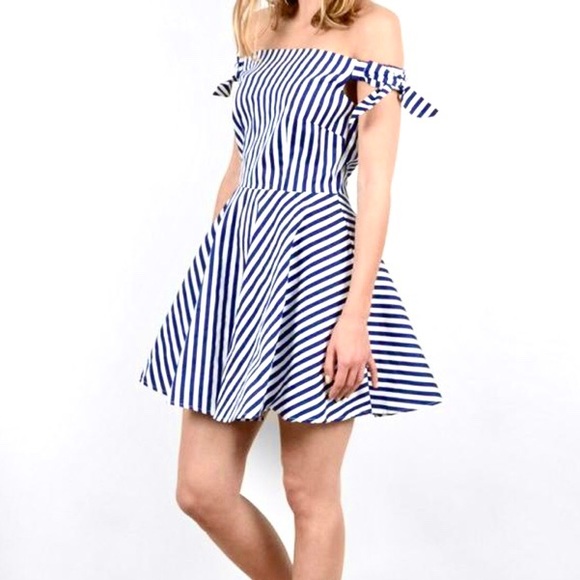 Molly Bracken Off Shoulder Striped A-line Dress - Picture 1 of 3
